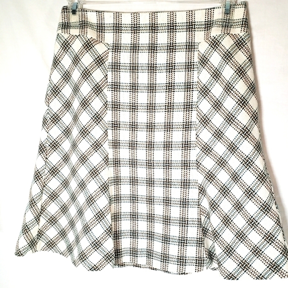 Ann Taylor LOFT Ivory Green Multicolored Tweed Y2K Knee Length Skirt Sz 6 - Picture 1 of 11